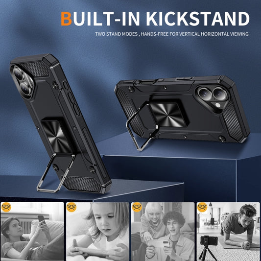 For iPhone 16 Shockproof Metal Holder Phone Case(Black) by buy2fix