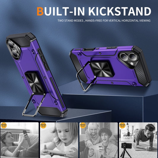 For iPhone 16 Shockproof Metal Holder Phone Case(Purple) by buy2fix