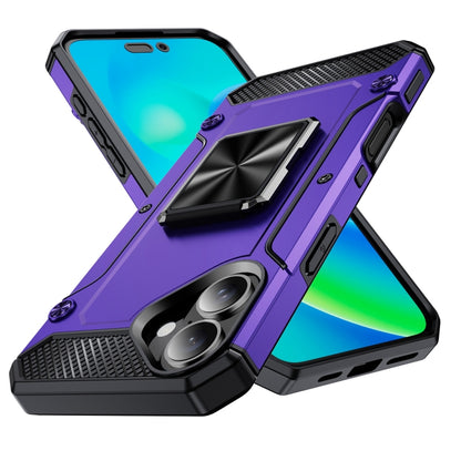 For iPhone 16 Plus Shockproof Metal Holder Phone Case(Purple) - iPhone 16 Plus Cases by buy2fix | Online Shopping UK | buy2fix