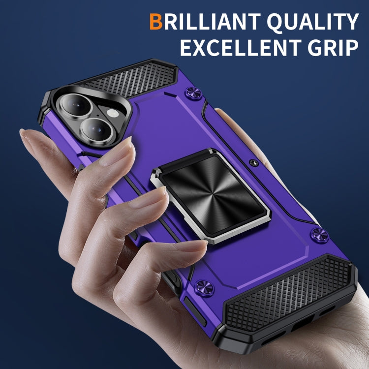 For iPhone 16 Plus Shockproof Metal Holder Phone Case(Purple) - iPhone 16 Plus Cases by buy2fix | Online Shopping UK | buy2fix