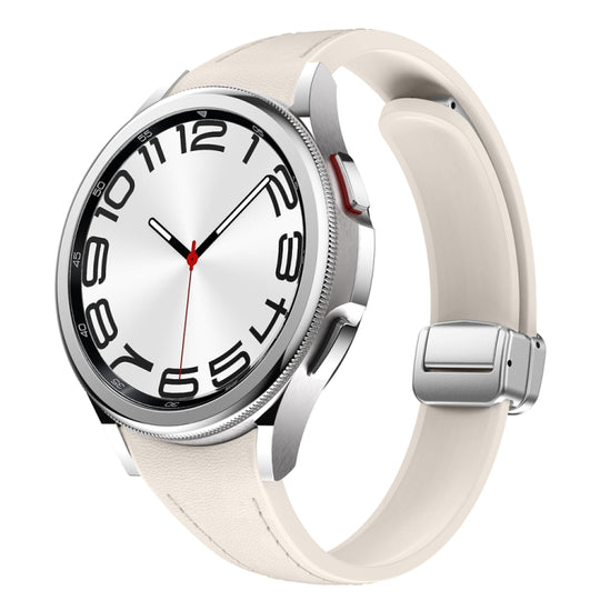 For Samsung Galaxy Watch 6 Slim Magnetic Silver Buckle Leather Silicone Watch Band(Starlight)