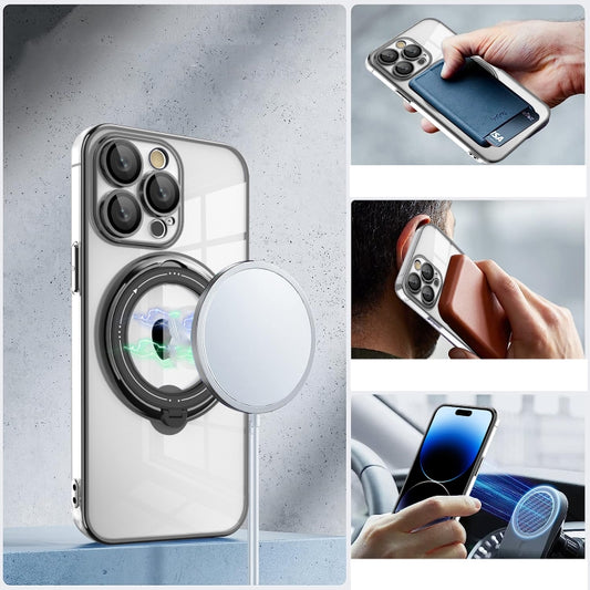 For iPhone 12 Electroplating MagSafe 360 Degree Rotation Holder Shockproof Phone Case(Pink) by buy2fix