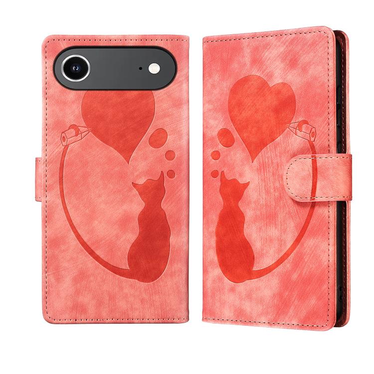 For iPhone Air Pen Heart Cat Embossed Leather Phone Case(Orange) - iPhone Air Cases by buy2fix | Online Shopping UK | buy2fix