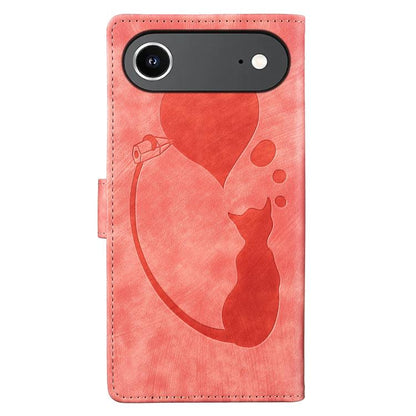 For iPhone Air Pen Heart Cat Embossed Leather Phone Case(Orange) - iPhone Air Cases by buy2fix | Online Shopping UK | buy2fix