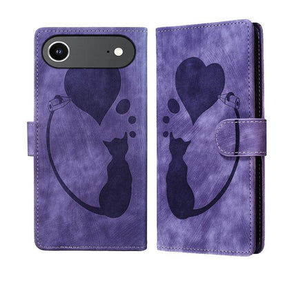 For iPhone Air Pen Heart Cat Embossed Leather Phone Case(Purple) - iPhone Air Cases by buy2fix | Online Shopping UK | buy2fix