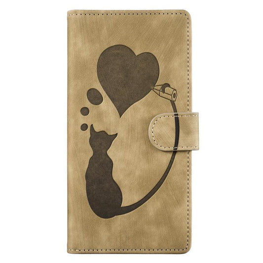 For iPhone Air Pen Heart Cat Embossed Leather Phone Case(Apricot) - iPhone Air Cases by buy2fix | Online Shopping UK | buy2fix