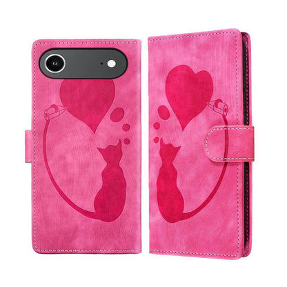 For iPhone Air Pen Heart Cat Embossed Leather Phone Case(Pink) - iPhone Air Cases by buy2fix | Online Shopping UK | buy2fix