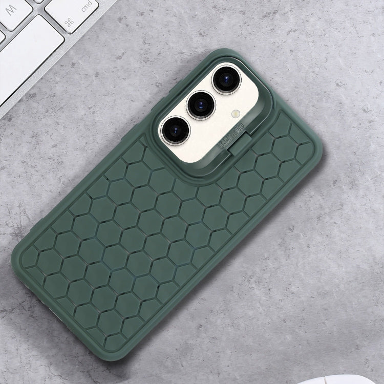 For Samsung Galaxy S24 5G Honeycomb Radiating Lens Holder TPU Phone Case(Green) - Galaxy S24 5G Cases by buy2fix | Online Shopping UK | buy2fix