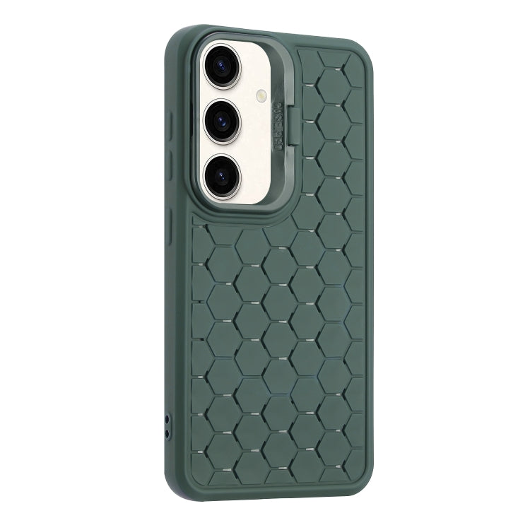 For Samsung Galaxy S24 5G Honeycomb Radiating Lens Holder TPU Phone Case(Green) - Galaxy S24 5G Cases by buy2fix | Online Shopping UK | buy2fix