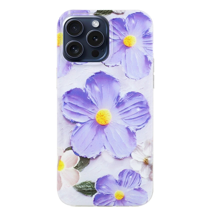 For iPhone 16 Pro Max Colorful Painting Pattern TPU Phone Case(Purple Flowers) - iPhone 16 Pro Max Cases by buy2fix | Online Shopping UK | buy2fix