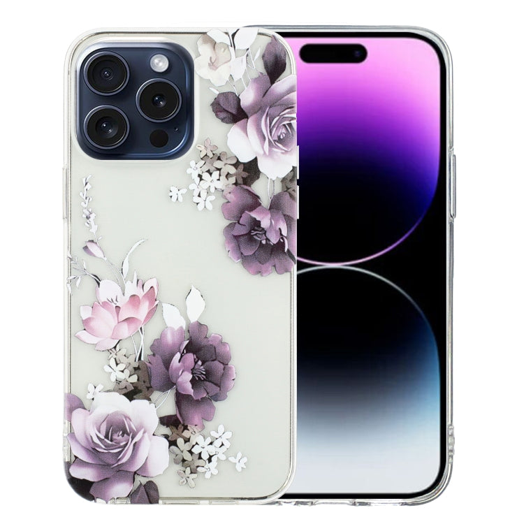 For iPhone 16 Pro Colorful Painting Pattern TPU Phone Case(Peony) - iPhone 16 Pro Cases by buy2fix | Online Shopping UK | buy2fix