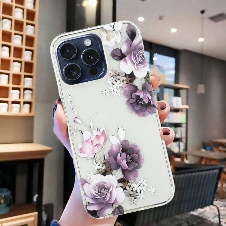 For iPhone 16 Pro Colorful Painting Pattern TPU Phone Case(Peony) - iPhone 16 Pro Cases by buy2fix | Online Shopping UK | buy2fix