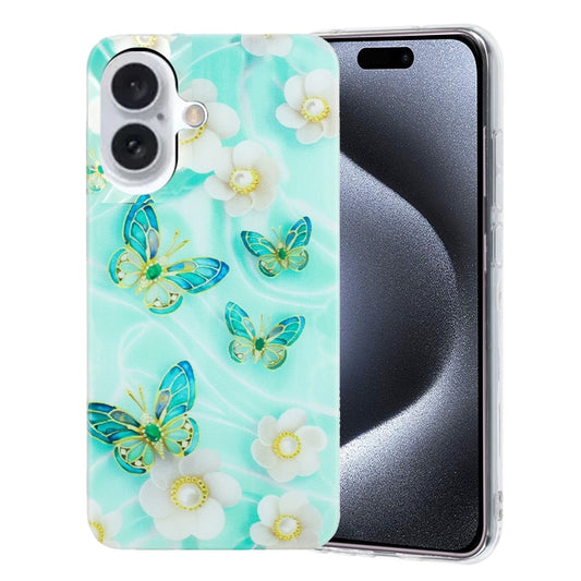 For iPhone 16 Plus Colorful Painting Pattern TPU Phone Case(Butterflies) by buy2fix