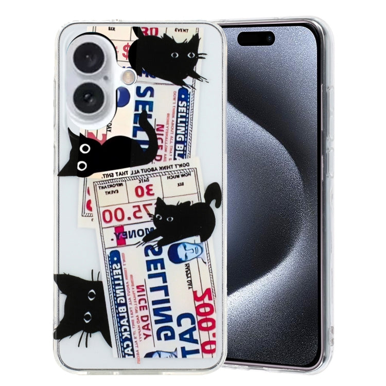 For iPhone 16 Plus Colorful Painting Pattern TPU Phone Case(Black Cat) - iPhone 16 Plus Cases by buy2fix | Online Shopping UK | buy2fix