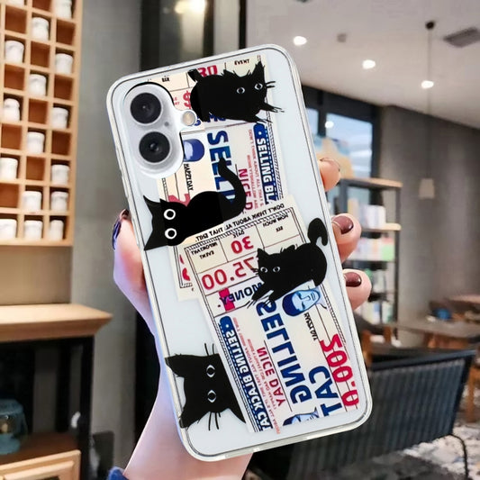 For iPhone 16 Plus Colorful Painting Pattern TPU Phone Case(Black Cat) by buy2fix