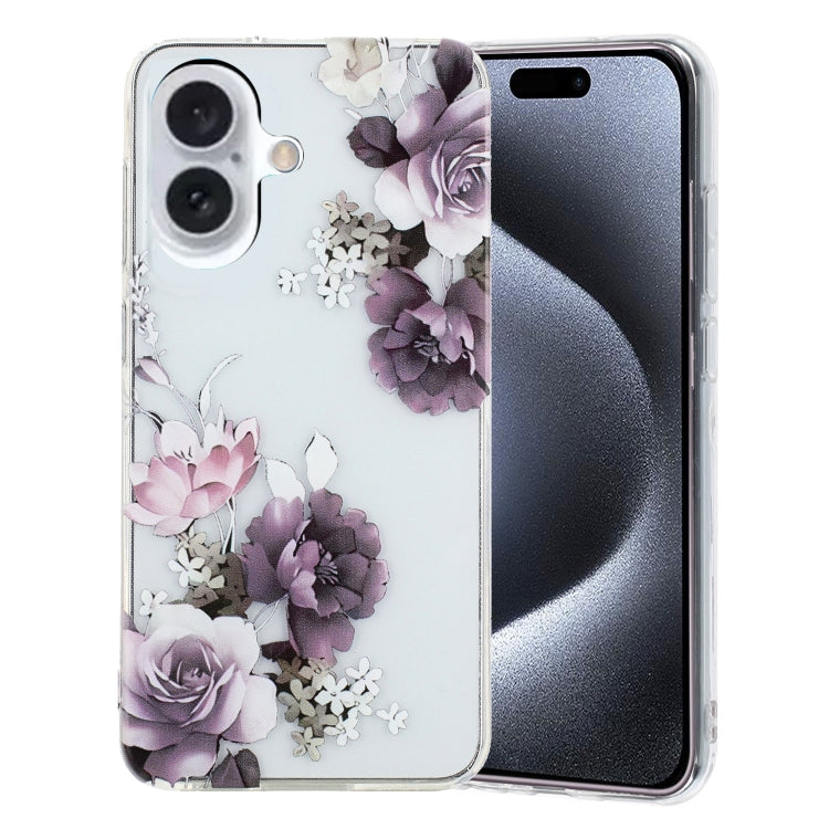 For iPhone 16 Colorful Painting Pattern TPU Phone Case(Peony) - iPhone 16 Cases by buy2fix | Online Shopping UK | buy2fix