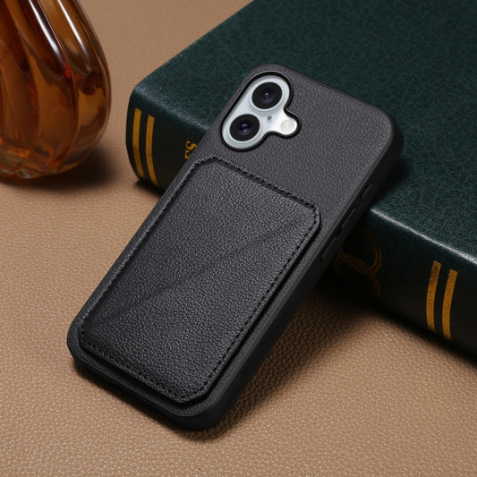 For iPhone 16 D04 Calf Texture Dual Card Slot Holder Phone Case(Black) by buy2fix