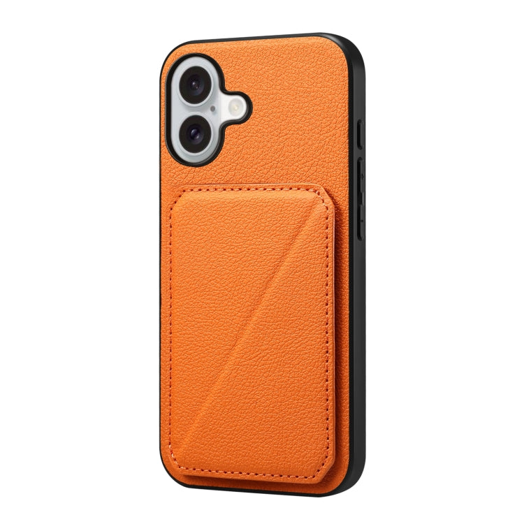 For iPhone 16 D04 Calf Texture Dual Card Slot Holder Phone Case(Orange) by buy2fix