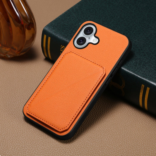 For iPhone 16 D04 Calf Texture Dual Card Slot Holder Phone Case(Orange) by buy2fix