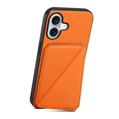 For iPhone 16 D04 Calf Texture Dual Card Slot Holder Phone Case(Orange) by buy2fix