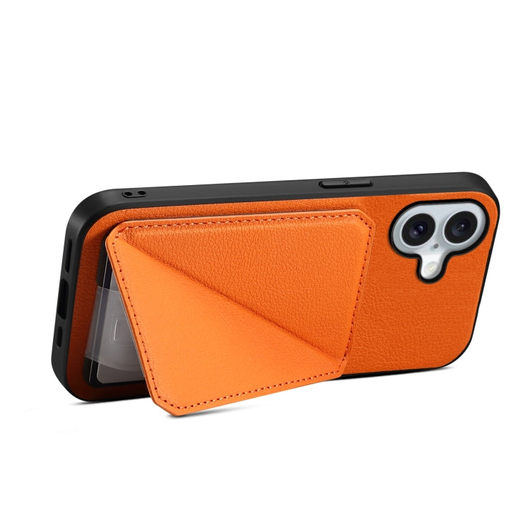 For iPhone 16 D04 Calf Texture Dual Card Slot Holder Phone Case(Orange) by buy2fix