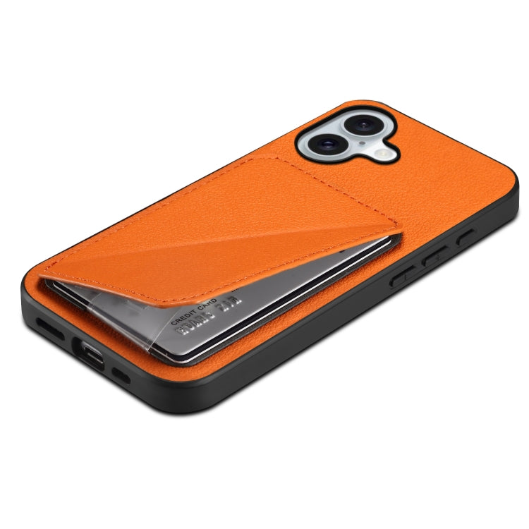 For iPhone 16 D04 Calf Texture Dual Card Slot Holder Phone Case(Orange) by buy2fix