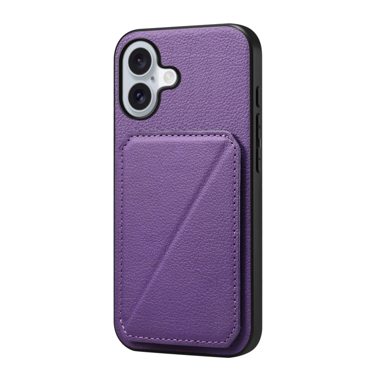 For iPhone 16 D04 Calf Texture Dual Card Slot Holder Phone Case(Purple) - iPhone 16 Cases by buy2fix | Online Shopping UK | buy2fix