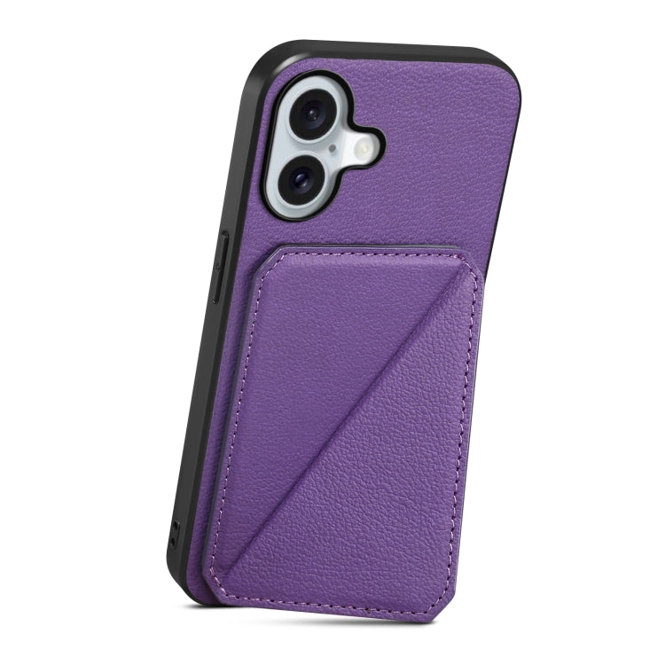 For iPhone 16 D04 Calf Texture Dual Card Slot Holder Phone Case(Purple) - iPhone 16 Cases by buy2fix | Online Shopping UK | buy2fix