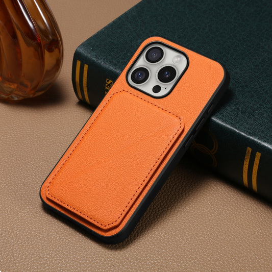 For iPhone 16 Pro Max D04 Calf Texture Dual Card Slot Holder Phone Case(Orange) by buy2fix