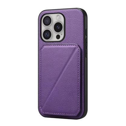 For iPhone 16 Pro Max D04 Calf Texture Dual Card Slot Holder Phone Case(Purple) - iPhone 16 Pro Max Cases by buy2fix | Online Shopping UK | buy2fix