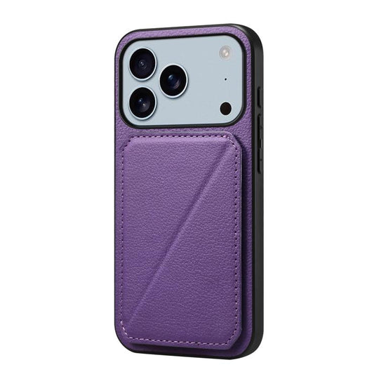 For iPhone 18 Pro Max / 17 Pro Max D04 Calf Texture Dual Card Slot Holder Phone Case(Purple)