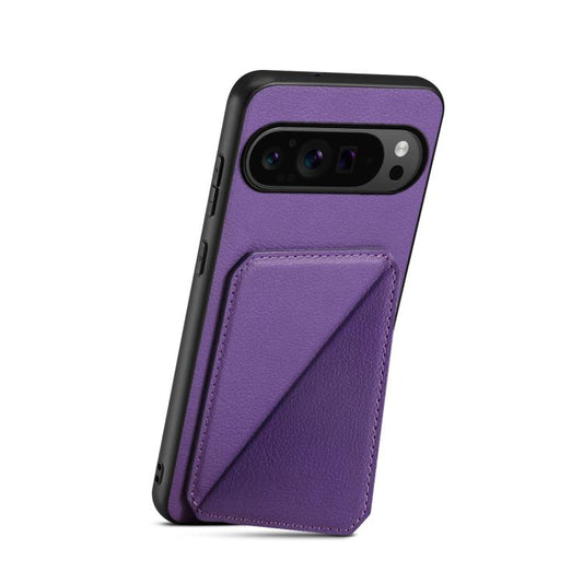For Google Pixel 10 Pro / 10 D04 Calf Texture Dual Card Slot Holder Phone Case(Purple) - Google Cases by buy2fix | Online Shopping UK | buy2fix