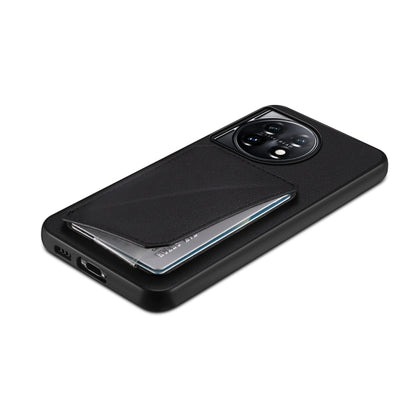 For OnePlus 11 D04 Calf Texture Dual Card Slot Holder Phone Case(Black) - OnePlus Cases by buy2fix | Online Shopping UK | buy2fix