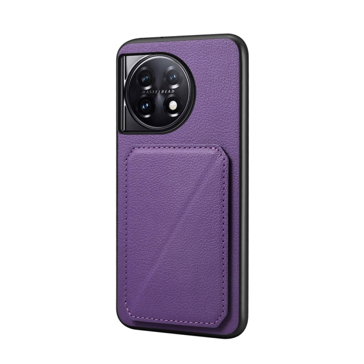 For OnePlus 11 D04 Calf Texture Dual Card Slot Holder Phone Case(Purple) - OnePlus Cases by buy2fix | Online Shopping UK | buy2fix