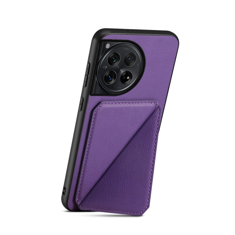 For OnePlus 12 D04 Calf Texture Dual Card Slot Holder Phone Case(Purple) - OnePlus Cases by buy2fix | Online Shopping UK | buy2fix