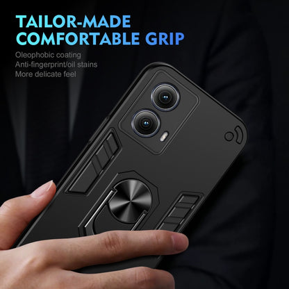 For Motorola Edge 2024 Shockproof Metal Ring Holder Phone Case(Black) by buy2fix