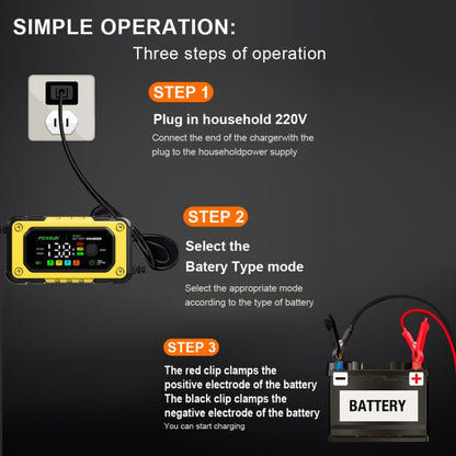 FOXSUR 7A 12V Car / Motorcycle Smart Battery Charger, Plug Type:EU Plug(Yellow) - Battery Charger by FOXSUR | Online Shopping UK | buy2fix