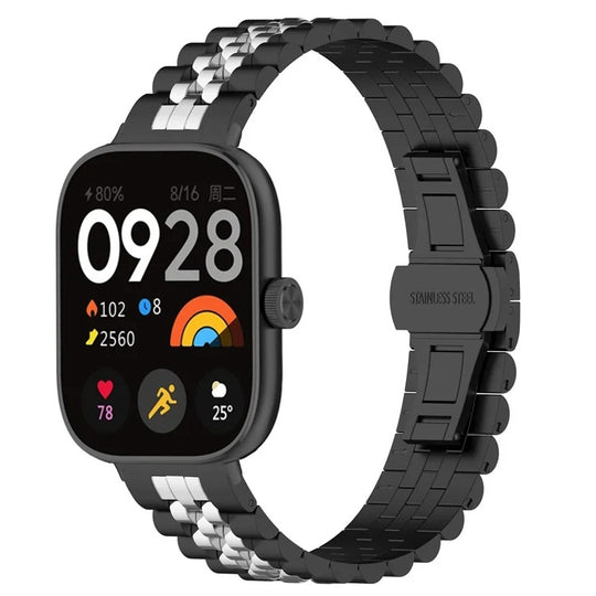 For Xiaomi Smart Band 10 Pro / 9 Pro Five-bead Butterfly Buckle Metal Watch Band(Black Silver A)