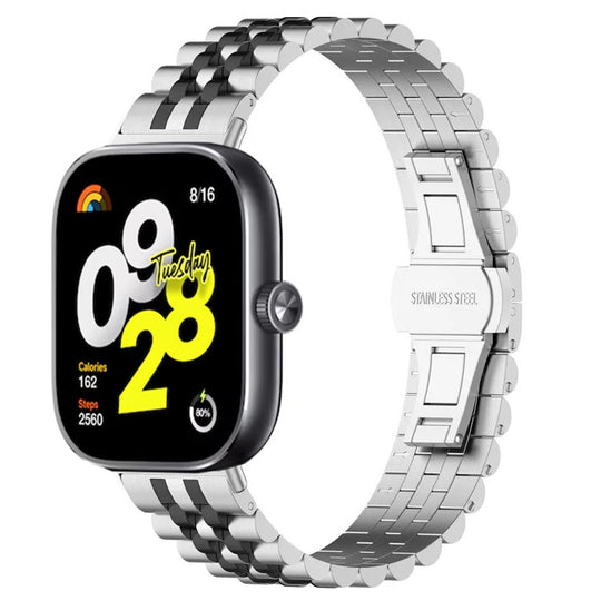 For  Xiaomi Redmi Watch 6 / 5 / 4 Five-bead Butterfly Buckle Metal Watch Band(Silver Black B)