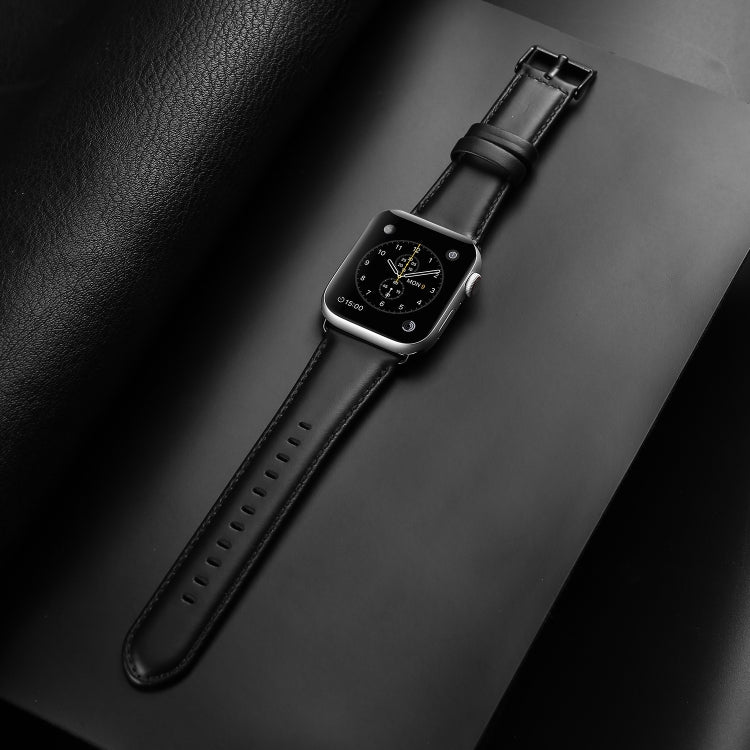 For Apple Watch SE 2023 44mm DUX DUCIS Business Genuine Leather Watch Strap(Black) - Watch Bands by DUX DUCIS | Online Shopping UK | buy2fix