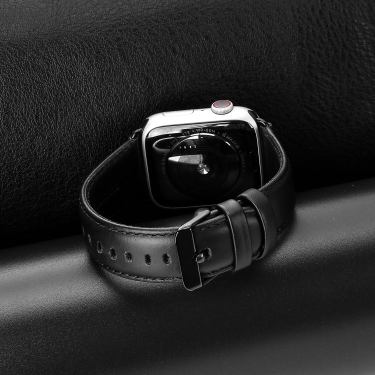 For Apple Watch SE 2023 40mm DUX DUCIS Business Genuine Leather Watch Strap(Black) - Watch Bands by DUX DUCIS | Online Shopping UK | buy2fix