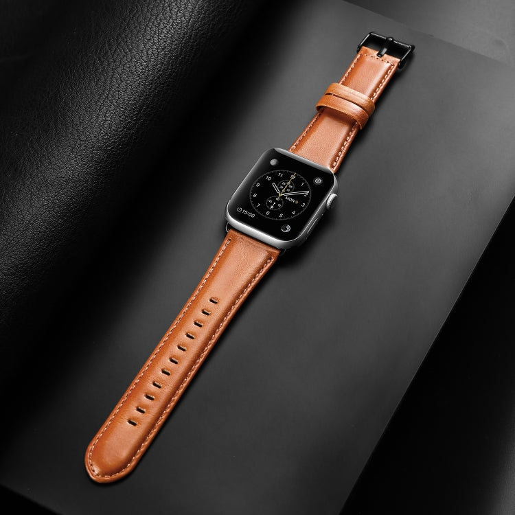 For Apple Watch SE 2023 40mm DUX DUCIS Business Genuine Leather Watch Strap(Khaki) - Watch Bands by DUX DUCIS | Online Shopping UK | buy2fix