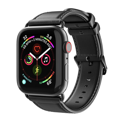 For Apple Watch Series 7 45mm DUX DUCIS Business Genuine Leather Watch Strap(Black) - Watch Bands by DUX DUCIS | Online Shopping UK | buy2fix