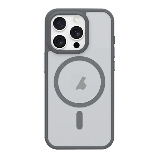 For iPhone 14 Pro Max Metal Button Skin Feel Matte MagSafe Shockproof Phone Case(Grey)