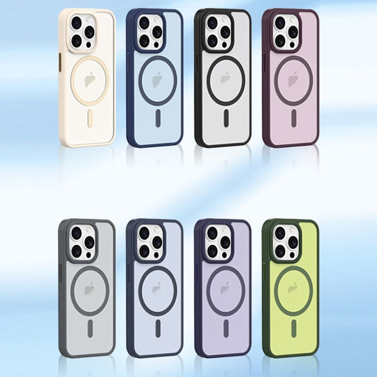 For iPhone 14 Plus Metal Button Skin Feel Matte MagSafe Shockproof Phone Case(Dark Blue) by buy2fix