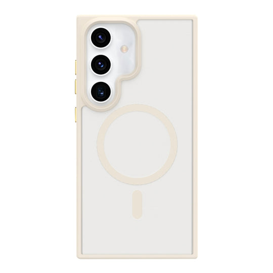 For Samsung Galaxy S24+ 5G Metal Button Skin Feel Matte MagSafe Shockproof Phone Case(White)