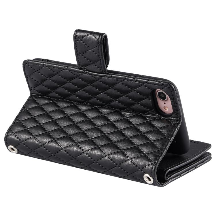 For iPhone 16e Glitter Lattice Zipper Wallet Leather Phone Case(Black) - iPhone 16e Cases by buy2fix | Online Shopping UK | buy2fix