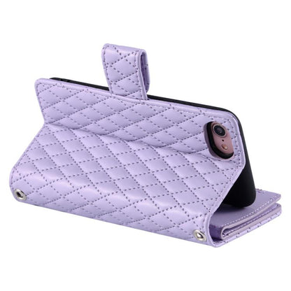 For iPhone 16e Glitter Lattice Zipper Wallet Leather Phone Case(Purple) - iPhone 16e Cases by buy2fix | Online Shopping UK | buy2fix