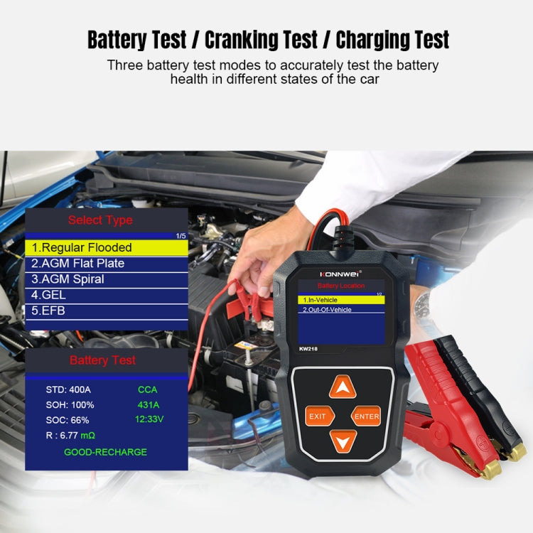 KONNWEI KW218 2.4 inch Color Screen Car Battery Tester(Black) - Code Readers & Scan Tools by KONNWEI | Online Shopping UK | buy2fix