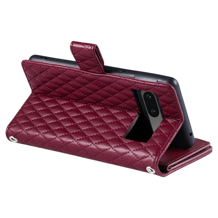 For Google Pixel 7 5G Glitter Lattice Zipper Wallet Leather Phone Case(Wine Red) by buy2fix